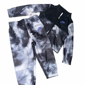 Nike Kids Black & Gray Tie-Dye Jogger Set with Blue Logo